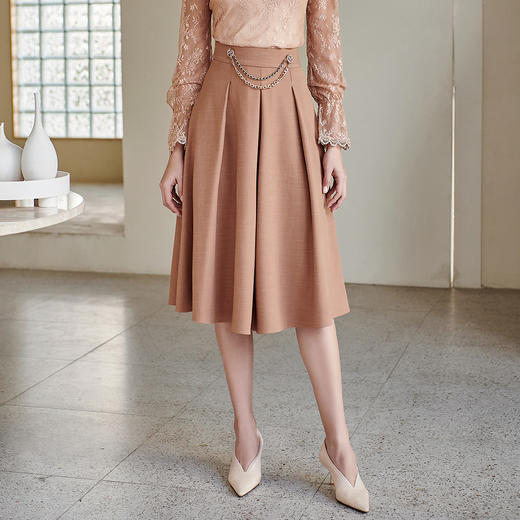 剩S 米思阳气质温柔杏色高腰半身裙春秋新款收腰显瘦A字大摆裙子0518 商品图2