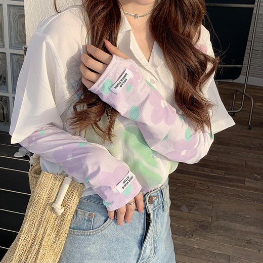 【透气舒适❗流汗皮肤不粘腻】冰丝新款手套袖套冰袖遮阳夏季女花朵防紫外线防晒袖护手宽松。xa 商品图1