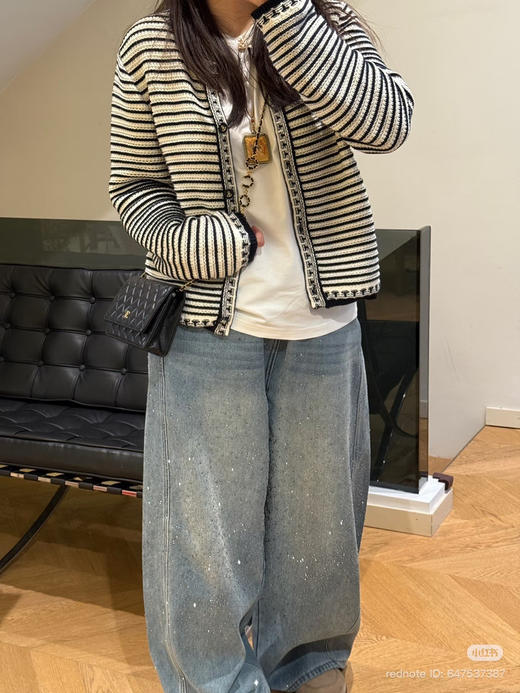 314-10 渠道圆正 雕 26ss经典海军蓝条纹开衫 商品图10