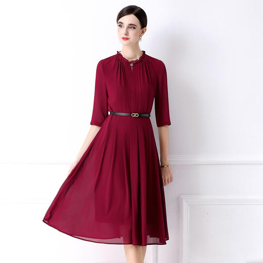 「高货deo」全新升级【铂金会员422/天猫569/差价147】(02920)洛诗琳法式轻薄雪纺连衣裙2026气质优雅修身显瘦百褶裙 商品图0