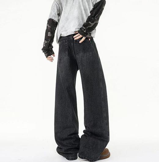 F031436新款复古两色重工立体裁剪水洗工装洗旧阔腿牛仔裤 商品图3