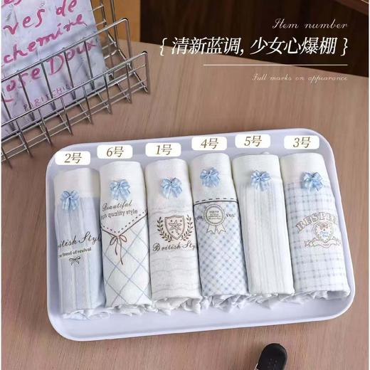 女士无缝内裤清新蓝调裸氨棉三角裤舒适透气女印花英伦风内裤3393 商品图2