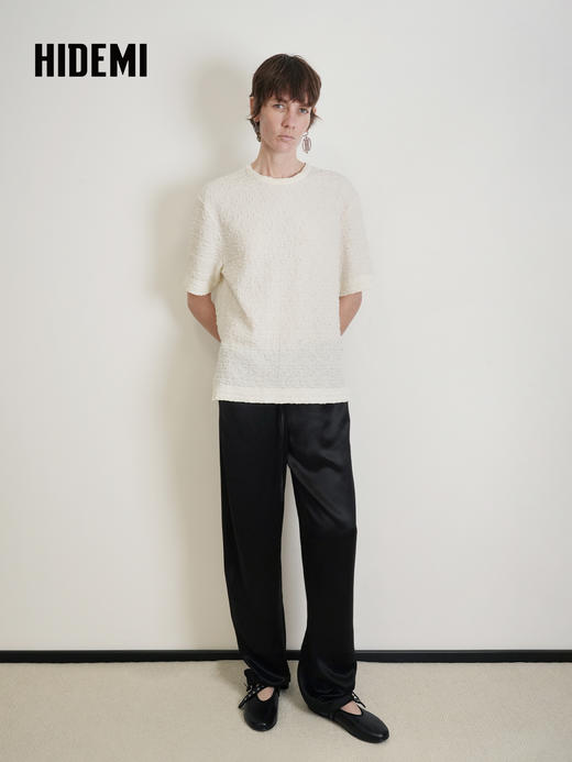 HIDEMI 肌理感百搭纯色短袖圆领T恤上衣 商品图4