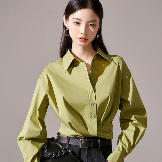 剩L 芳外秋季新款气质长袖上衣简约设计感下摆捏褶衬衫1418 商品图1