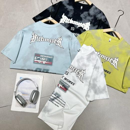 嘻哈街头字母设计印花水洗扎染做旧短袖高街潮款百搭T恤   YLZ-G008 商品图0