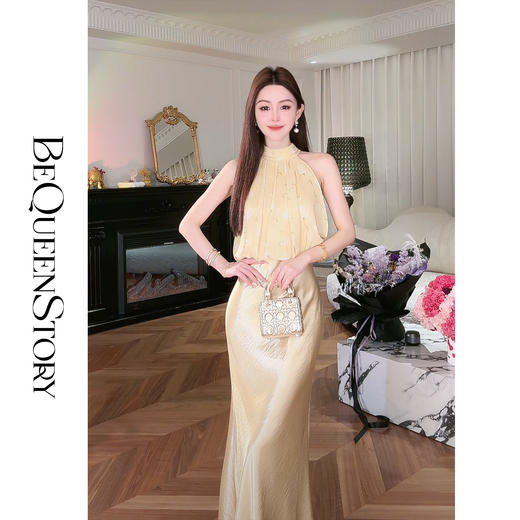 【大货捡漏，不退不换】  【夕阳缪斯】设计感花苞型挂脖立领可拆卸花鱼尾连衣裙成人 商品图3