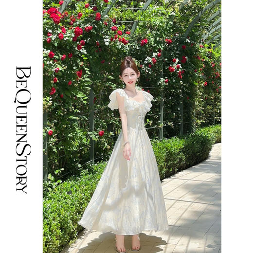 【孤品样衣，不退不换】【倾城之爱】轻盈透气莱赛尔精致烫钻大方领收腰连衣裙成人 商品图2