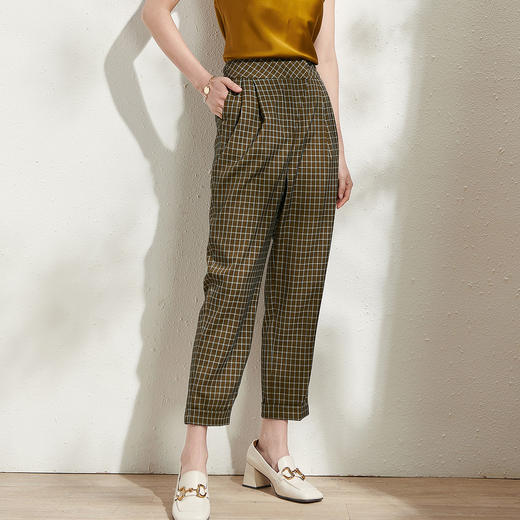剩S/M 芳外春季新款时尚百搭小格纹哈伦裤通勤显瘦九分休闲裤女0272 商品图2
