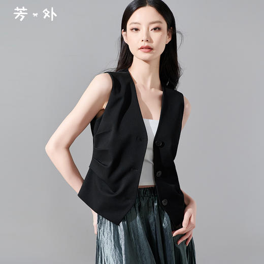 剩S 芳外春季新款百搭单排扣无袖内搭马夹简约v领修身外套女0054 商品图0