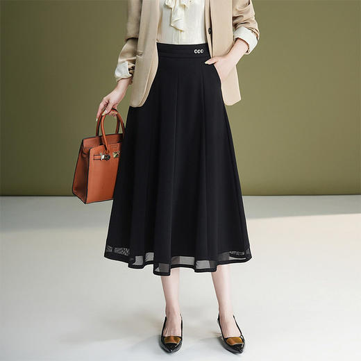 「自」全新升级【铂金会员137/天猫179/差价42】(71347)洛诗琳网纱A字垂感半身裙女2026新款高腰显瘦中长百褶裙 商品图1