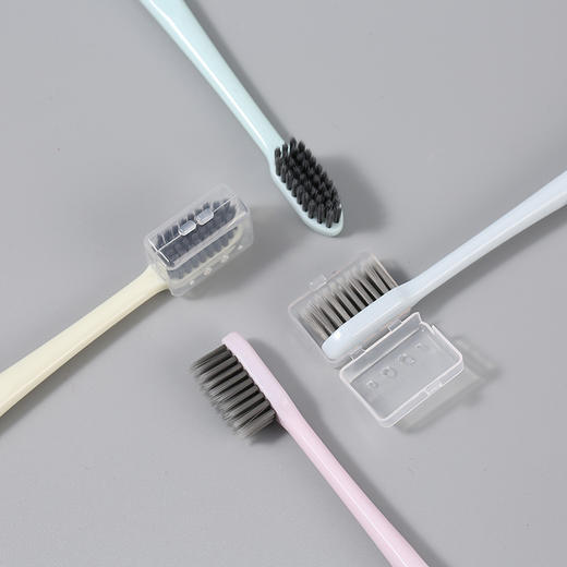 【高密植毛❗防滑不易掉】无印同款4支装成人日式良品素色带保护套小头中软毛牙刷。xa 商品图2
