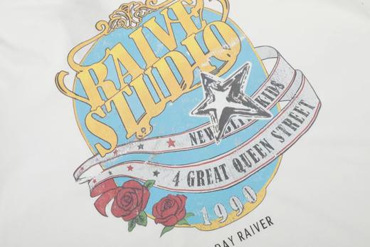 F031448美式复古做旧涂鸦音浪玫瑰印花圆领短袖t恤 商品图7