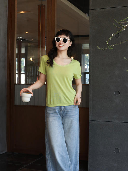 【会呼吸的T恤】预售7-10天 鹅蛋领天丝U领针织T 丝滑舒适~ 商品图9