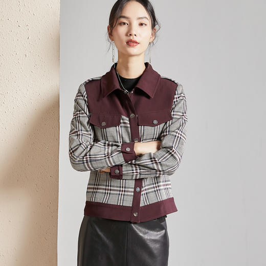 剩S/M 春秋款格纹拼接小香风外套女气质复古时尚翻领短外套 商品图3