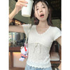 <曾小咸推荐>韩系v领镂空针织t恤女短袖 商品缩略图1