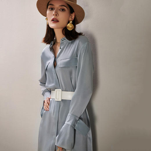 剩L/XL 芳外春季新款顺滑亲肤宽松显瘦连衣裙飞飞袖醋酸衬衫裙子0113 商品图2