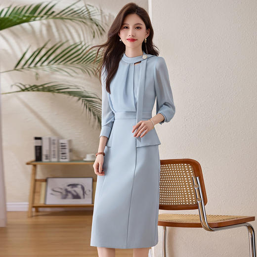 「自」全新升级【铂金会员349/天猫469/差价120】(72118)洛诗琳设计感假两件连衣裙女2026春季新款气质收腰中长裙 商品图0