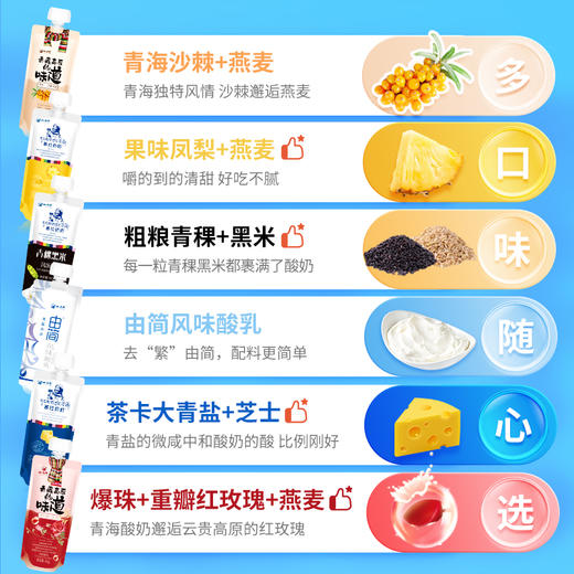 【六款口味五款随心拼】光明&小西牛青海慕拉常温酸奶 青盐芝士/凤梨燕麦/青稞黑米/青海沙棘燕麦/由简原味/玫瑰燕麦160g*10袋/箱 商品图1