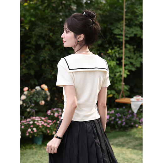 鹿向南「航海微风」杏色减龄学院风T恤女夏季新款韩系氛围感上衣 商品图3