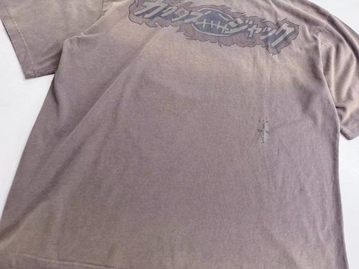 F031447咖灰色休闲舒适复古艺术感卡通怪兽水洗短袖 商品图3