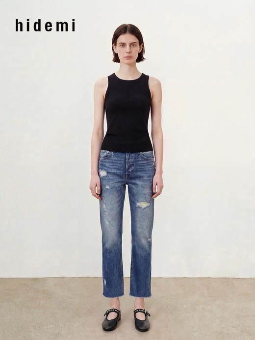 hidemi副线小h 简约百搭休闲罗纹无袖背心吊带上衣 商品图4
