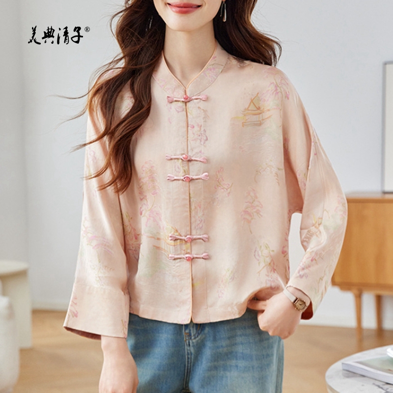 新中式提花立领长袖单排盘扣外套