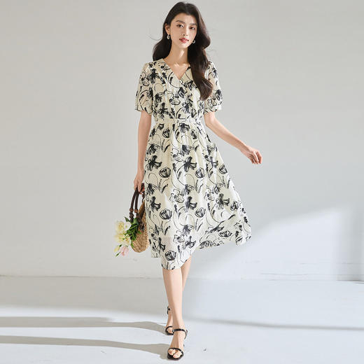 「高货wl」全新升级【铂金会员247/天猫329/差价82】(11841)洛诗琳复古国风水墨印花连衣裙2026新款气质显瘦中长裙 商品图4