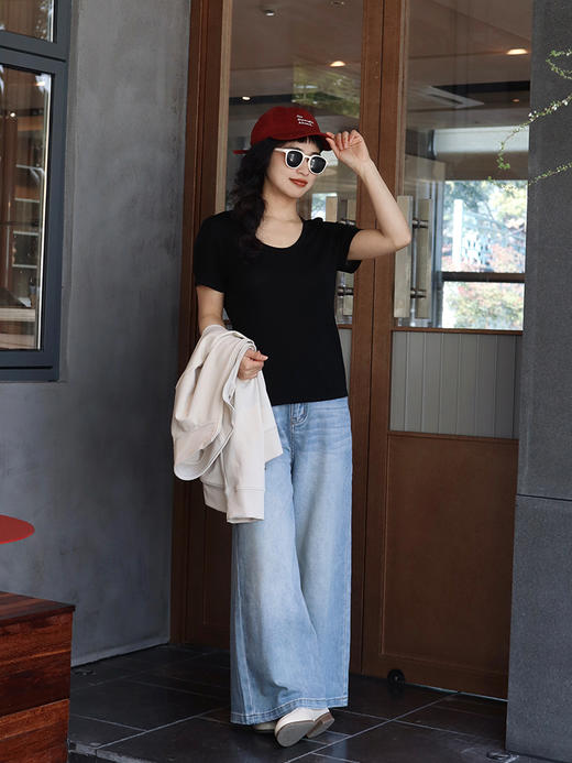 【会呼吸的T恤】预售7-10天 鹅蛋领天丝U领针织T 丝滑舒适~ 商品图8