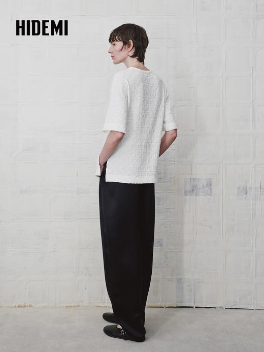 HIDEMI 肌理感百搭纯色短袖圆领T恤上衣 商品图3