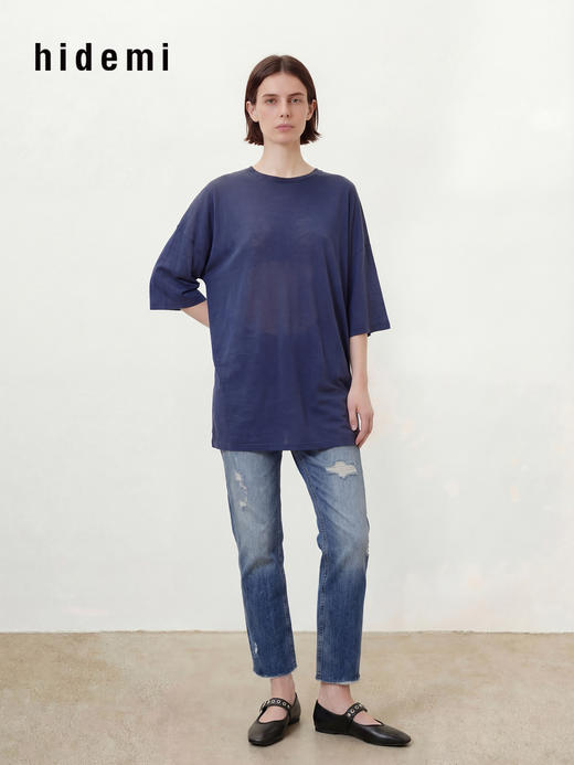 hidemi副线小h 破洞毛边直筒牛仔裤长裤 商品图3