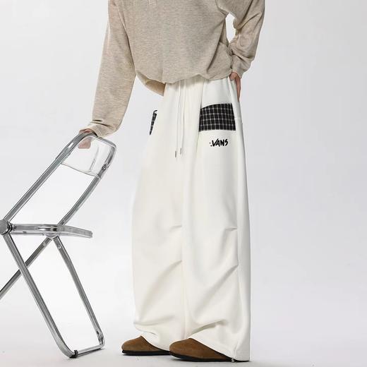 F031435情侣休闲小众拼接格子磨毛工艺直筒阔腿裤 商品图7