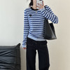 【显白蔚蓝撞色条纹刺绣针织衫】羊毛混纺面料 撞色设计 合身微弹剪裁 商品缩略图1