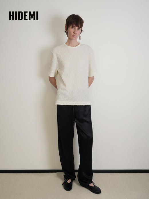 HIDEMI 缎面垂感宽松抽绳头直筒裤休闲裤长裤 商品图5