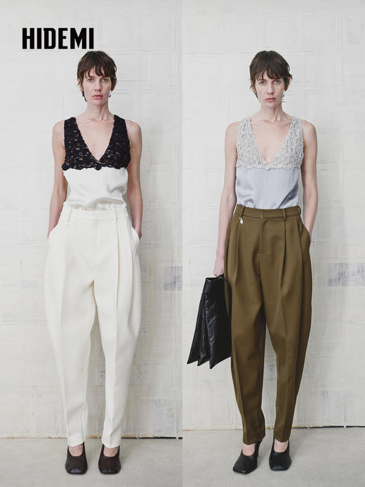 HIDEMI 设计感镂空蕾丝深V领无袖背心吊带上衣 商品图0