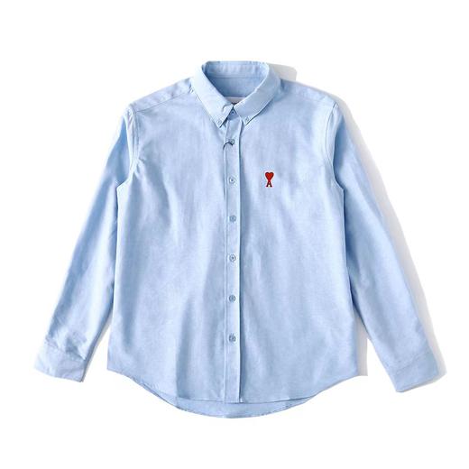 F031402小爱心纯色牛津布棉质扣角领男女同款休闲衬衫 商品图2