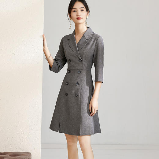 剩S 芳外秋季复古西装领连衣裙简约修身显瘦a字裙子连衣裙 商品图1
