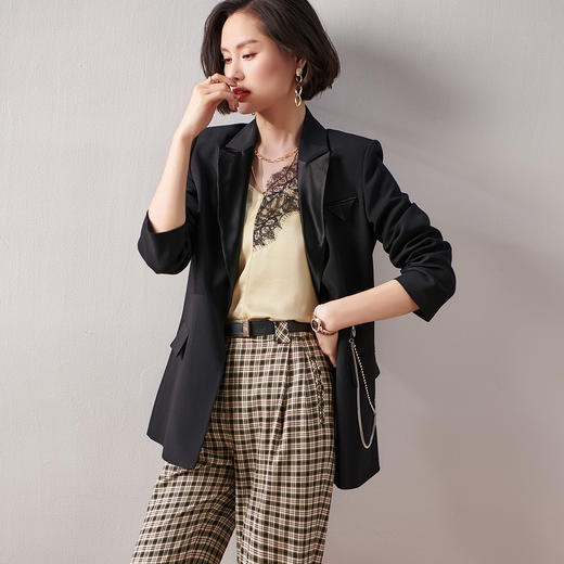 剩S/XL 芳外春季新款时尚通勤拼接单西链条装饰职场达人女式西服0035 商品图3