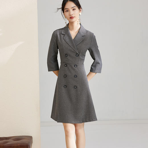 剩S 芳外秋季复古西装领连衣裙简约修身显瘦a字裙子连衣裙 商品图2