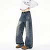 F031436新款复古两色重工立体裁剪水洗工装洗旧阔腿牛仔裤 商品缩略图4