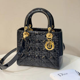 Dior  黑金 漆皮 藤格纹 五格 戴妃包