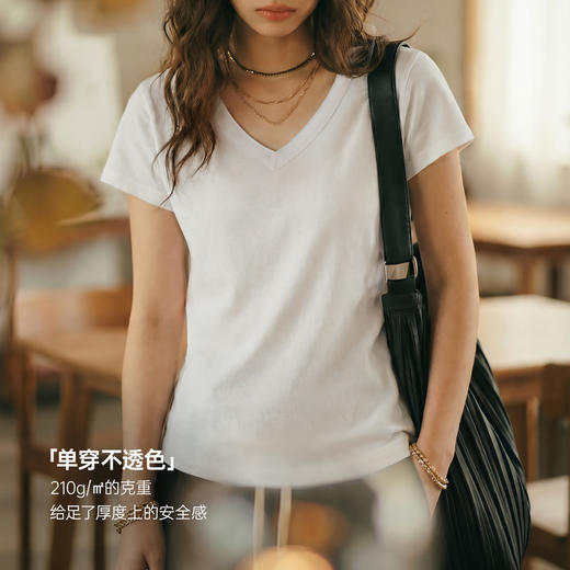 马登黑白灰纯色新疆棉V领正肩短袖T恤修身显瘦针织内搭天丝上衣女 商品图3