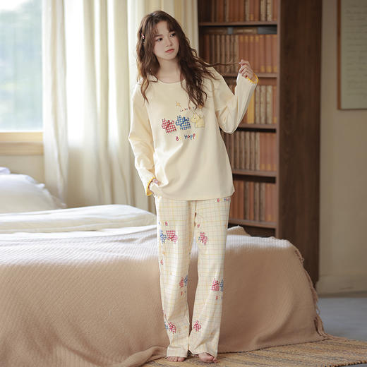 爱帝新款纯棉睡衣套女士文艺印花长袖家居服套装免穿文胸 商品图10