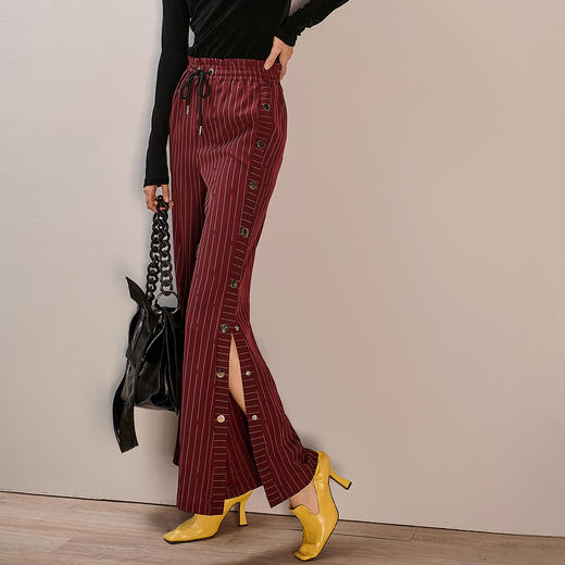 剩 芳外春季新款侧边开衩宽松显腿长阔腿裤潮流条纹休闲裤女0398 商品图1