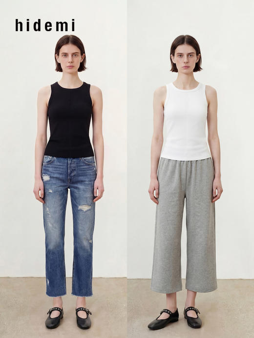 hidemi副线小h 简约百搭休闲罗纹无袖背心吊带上衣 商品图0