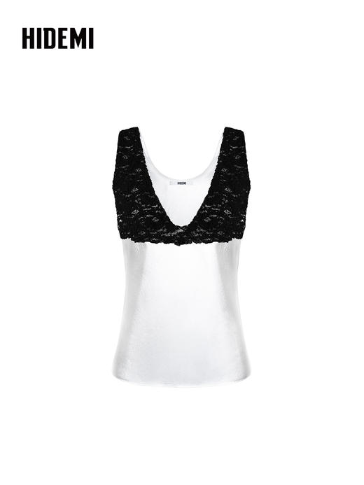 HIDEMI 设计感镂空蕾丝深V领无袖背心吊带上衣 商品图9