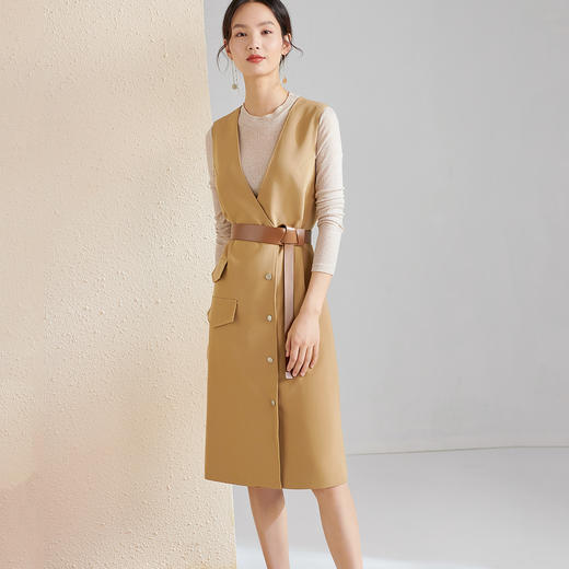 剩S 芳外秋季新款女式连衣裙收腰V领背心裙A字裙通勤OL连衣裙 商品图3