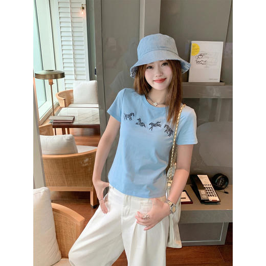 <曾小咸推荐>韩系圆领正肩印花短袖t恤女【预售款，预计3-15天！！】 商品图2