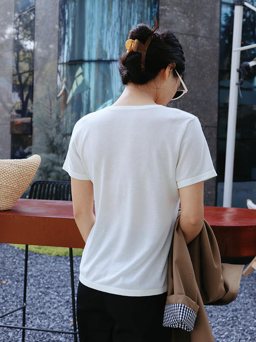 【会呼吸的T恤】预售7-10天 鹅蛋领天丝U领针织T 丝滑舒适~ 商品图4