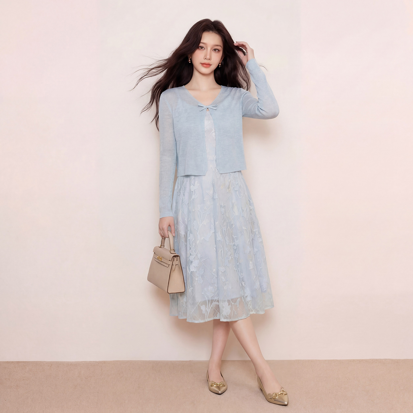 奢姿大码女装2026夏季时尚印花V领套装胖妹妹气质温柔显瘦两件套9962953225AB