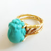 【天然正品】AU750黄金竹节造型镶钻镶天然高瓷高蓝瑞兽（招财）绿松石戒指18号060326NJS17 商品缩略图3
